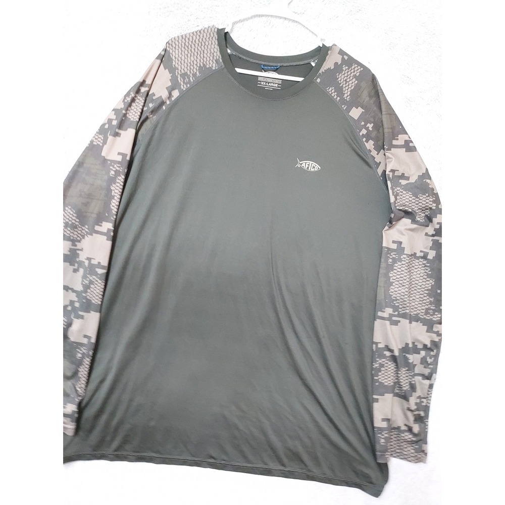 Aftco Shirt Mens XXL Fishing Performance Long Sleeve Digital Camo Green Aftech